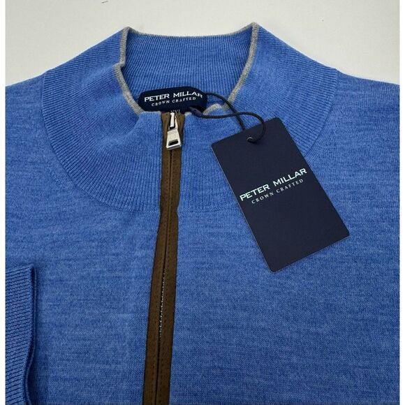 NWT Peter Millar Excursionist Flex Quarter Zip Wool Sweater VESSL Blue XXL $350 - Picture 2 of 9